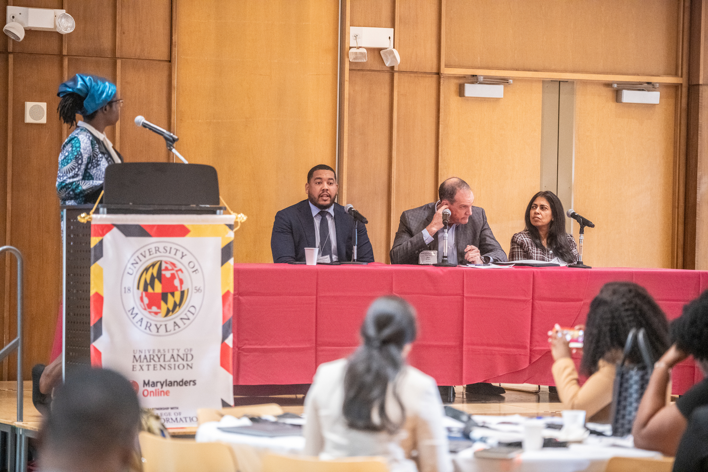 Workforce Development Breakout Panel, left to right: Marokey Sawo, Research Associate, Research to Action Lab, Center for Equity and Community Impact -&nbsp;Urban Institute; Devin Jackson, Chief Executive Officer, A Prosperous Tomorrow; Mike Knapp, Chief Executive Officer, SkillSmart; Suja Joseph, Director of Reemployment Programs, Maryland Department of Labor
